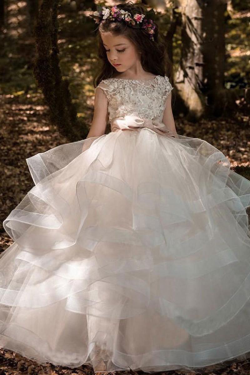 A-Line Illusion Floor Length Tulle Flower Girl Dresses 617286377317 - 7 Days / As Picture / 2 - COCOMELODY